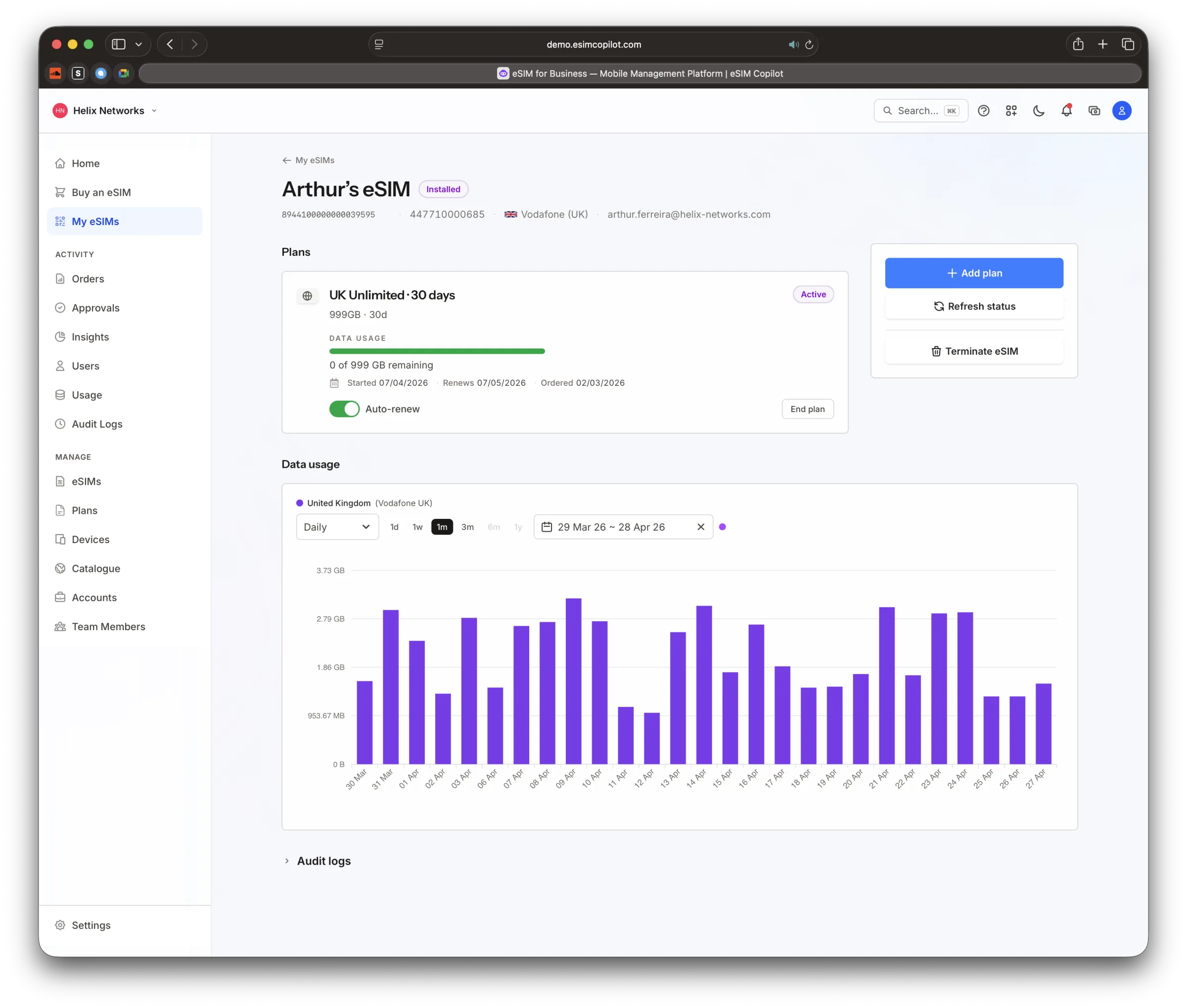 eSIM Copilot dashboard