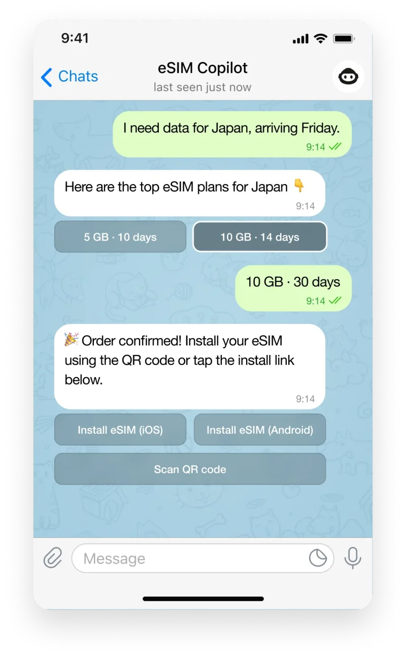 Order an eSIM on Telegram